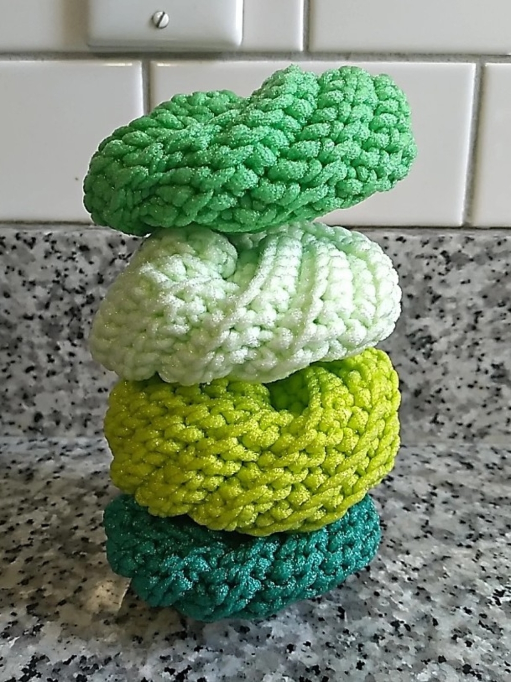 Handmade Green Gradient Crochet Scrubbies - Set of 4 by